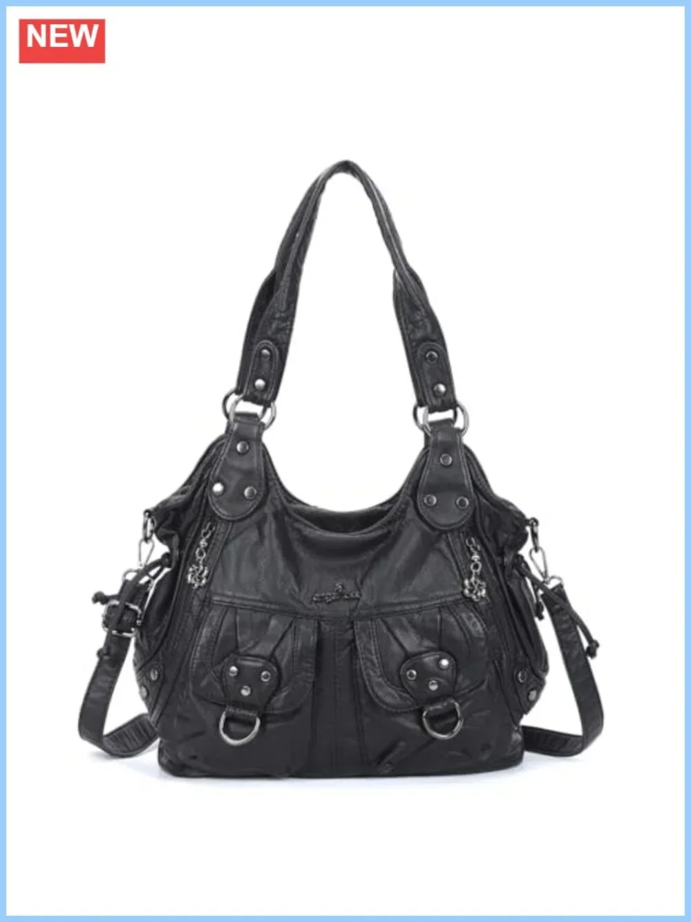Women's Soft Faux Leather Hobo Handbag Multi Pocket Large Capacity Shoulder